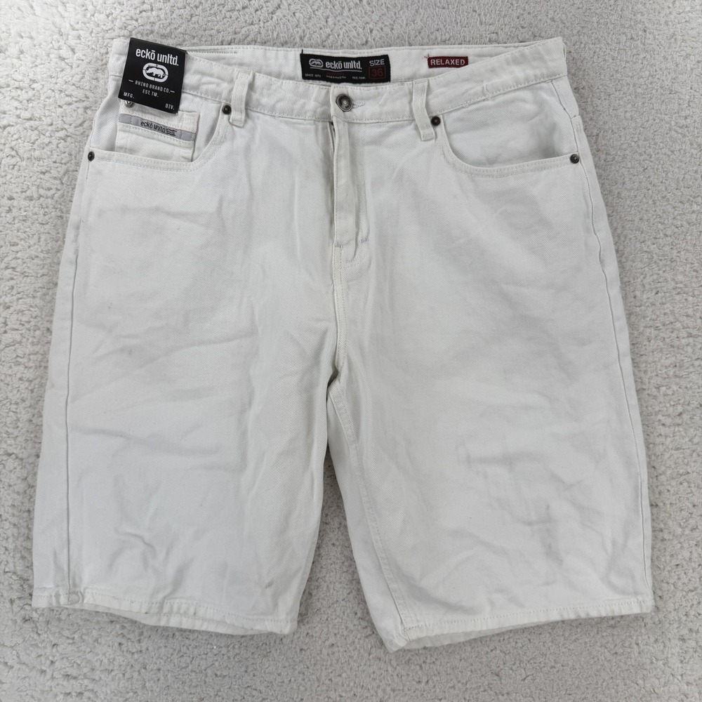 Ecko Unltd. Shorts Mens 36 White Denim Jeans Relaxed Y2K Grunge Skater NWT